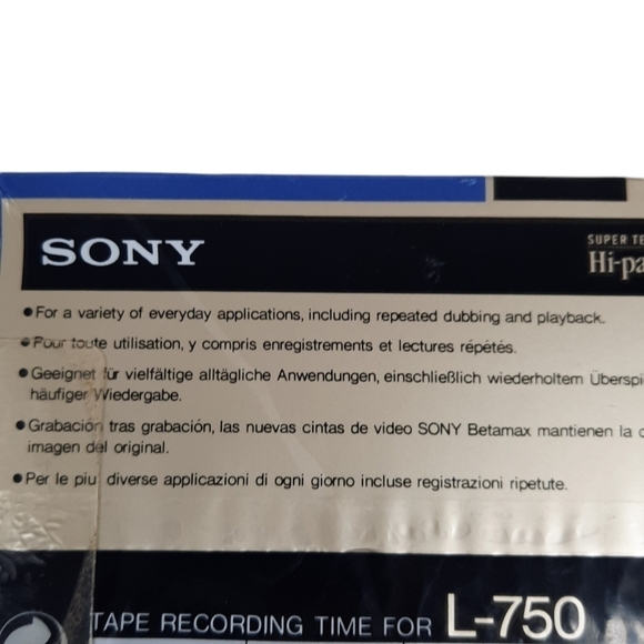 NWT Sony Beta Max Blank Tape Highgrade Cassette Tape L-750 Dynamicron Vintage - Picture 4 of 6